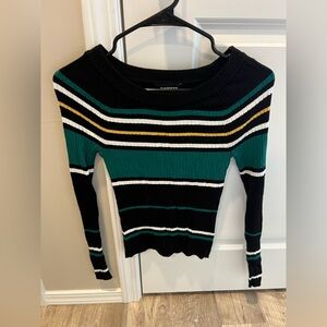 Express Striped Black and Green Sweater